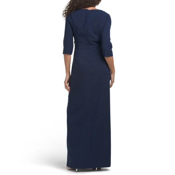 KAY UNGER Midnight Margerite Elbow Sleeve Column Gown - Picture 2 of 2